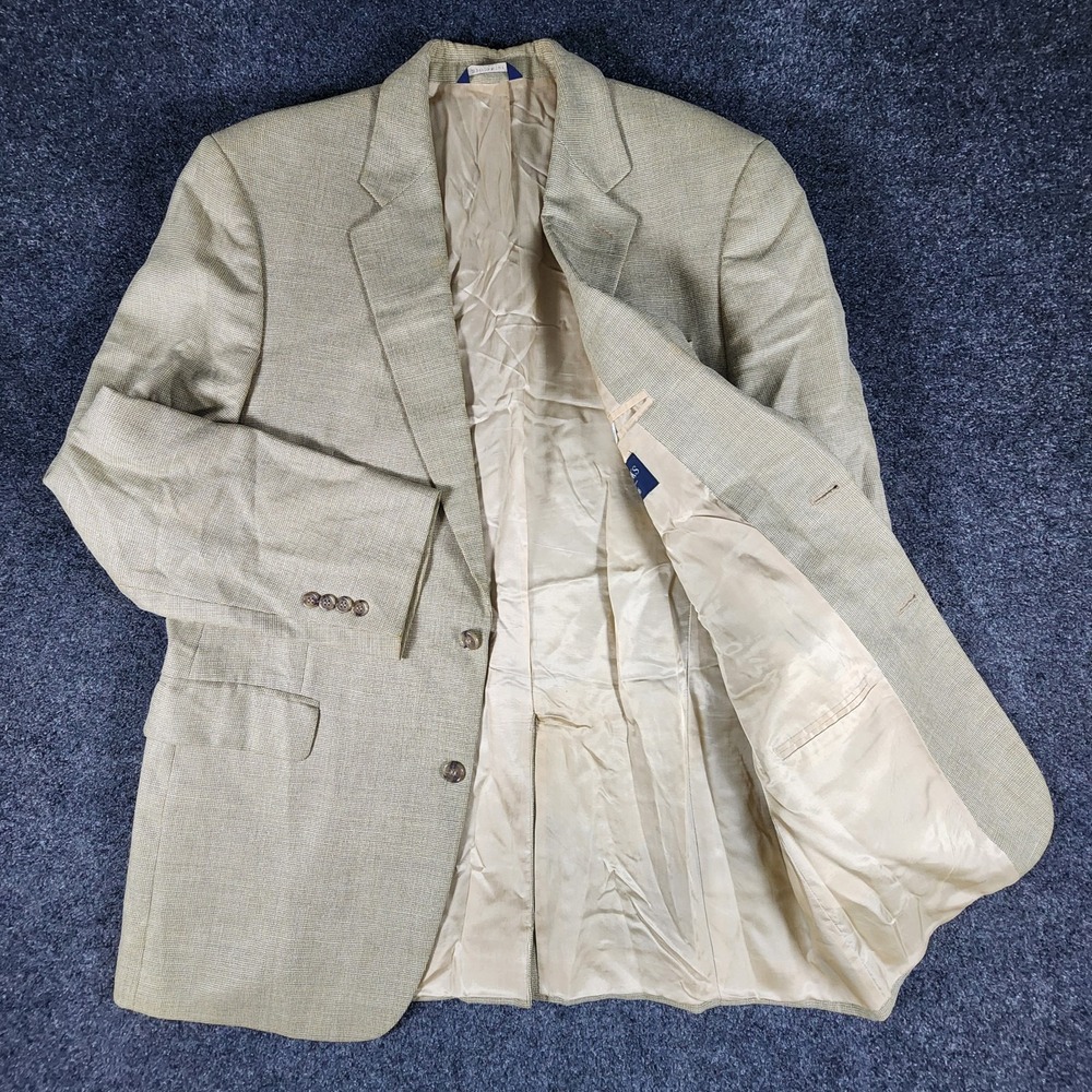 Brooks Brothers 346 Sport Coat Blazer Mens 43L Brown Houndstooth Linen Silk Wool